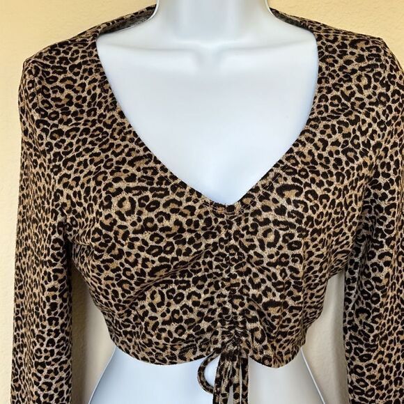 Emory Park Leopard Cheetah Animal Print Crop Cropped Long Sleeve Shirt‎ small - Picture 2 of 7